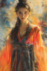 Beautiful Chinese woman in Hanfu dress.