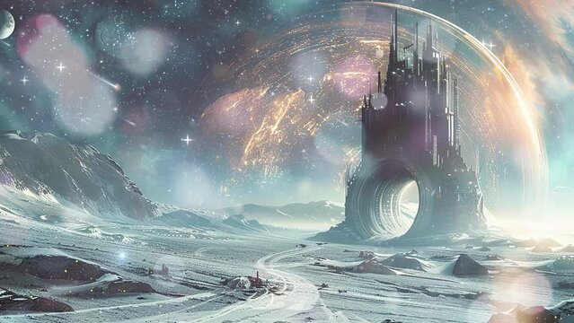 exoplanetary outpost unveiling interdimensional. seamless looping overlay 4k virtual video animation background