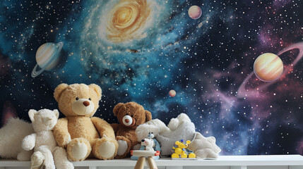 teddy bear in space background