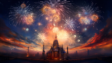 Night Sky Celebration Sparks, Background wallpaper with fireworks. Dynamic background wallpaper for celebrations
 - obrazy, fototapety, plakaty