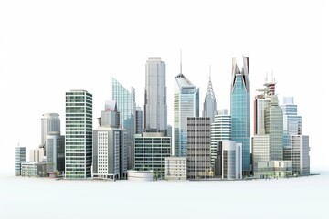 Fototapeta na wymiar 3D Render of financial district with skyscrapers, banks, and stock exchange buildings, on isolated white background, Generative AI