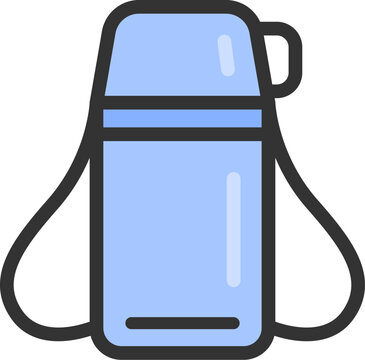 recommend clip art: 水色の、子供用水筒のアイコン（線画カラー）のイラスト