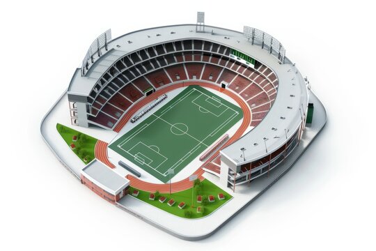 3D Render of sports arena with seating tiers, playing field, and concession areas, on isolated white background, Generative AI
