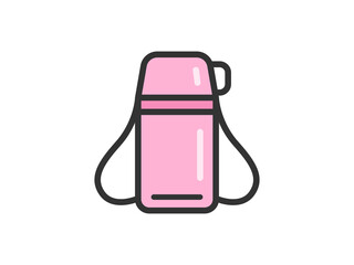 ピンク色の、子供用水筒のアイコン（線画カラー）のイラスト
