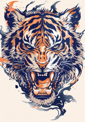 Golden national trend twelve zodiac sign tiger, traditional decorative pattern cartoon image concept illustration