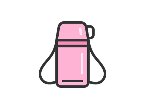 recommend clip art: ピンク色の、子供用水筒のアイコン（線画カラー）のイラスト