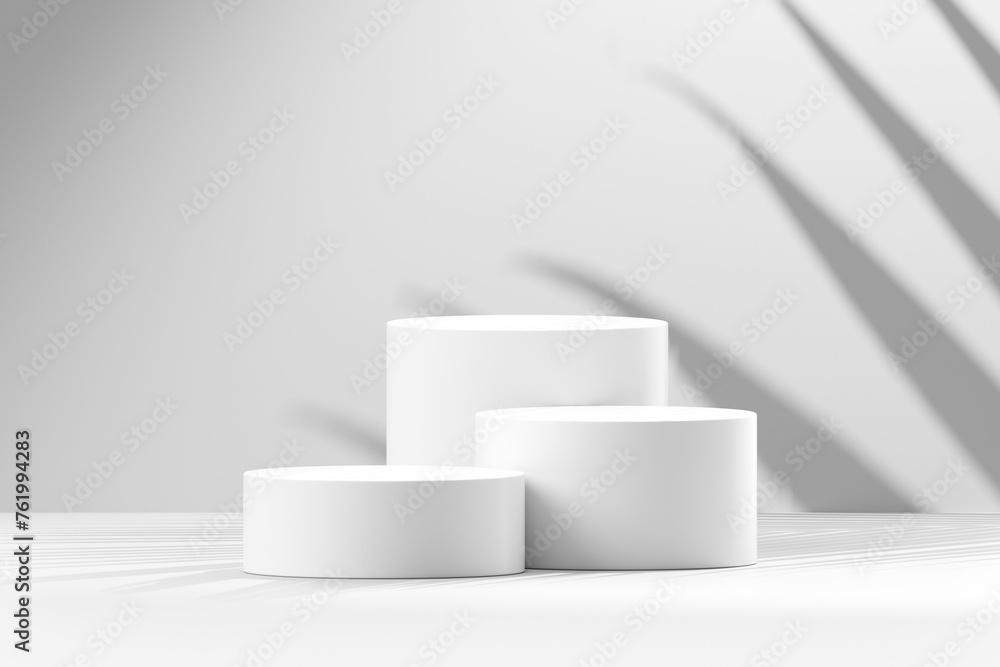 Poster white display product background abstract leaf shadow light summer 3d podium empty space scene blank
