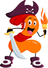 Cartoon math number two pirate captain and corsair sailor character. Isolated vector 2 personage wields a sharp sword, with a torch in hand, this numerical buccaneer adds adventure to arithmetic