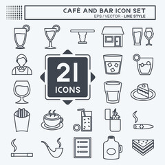 Cafe and Bar Icon Set Icon in trendy line style isolated on soft blue background