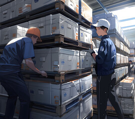 物流倉庫で働く男性