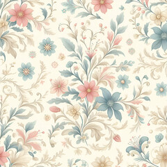 Fototapeta na wymiar A pattern of delicate floral motifs in soft pastel colors, perfect for adding a touch of sophistication to any design project