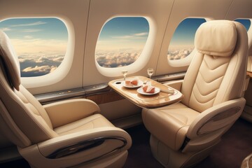 Airplane Seat With Tray of Food