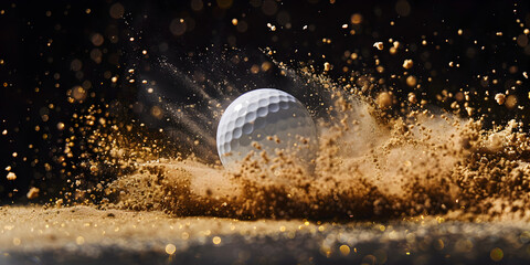  detail of golf ball strike by the club, ball point of view, explosions of grass and energy in the swing,  - obrazy, fototapety, plakaty