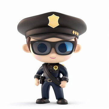 3D illustration of a cute cartoon police officer character, isolated on a white background with space for text  suitable for law enforcement and community safety themes