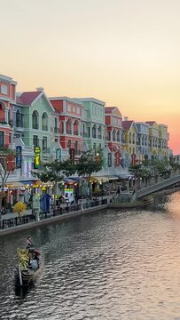 Paradise new tourist destination in Asia with indescribable beauty Night deserted city in Vietnam beauty European buildings illuminated expensive money invested Vietnam Phu Quoc Grand World 03.15.2024