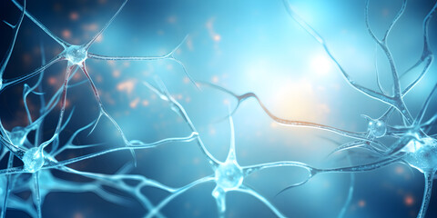 a close up of neuron Neural Circuits Neuroimaging Neurological Research blue background