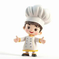 Smiling cartoon chef character with thumbs up, in uniform, isolated on white background, with copy space for culinary concept or restaurant promotion