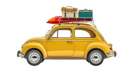 Retro car with luggage and beach equipment on transparent background. Summer vacation concept. © Oulaphone