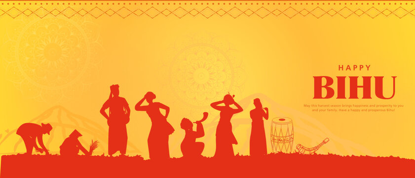 Vector illustration of traditional background for religious holiday festival of Assamese New Year Bihu of Assam India