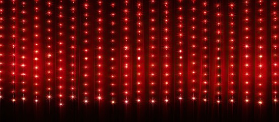Glamorous Red Curtain Adorned with Sparkling Stars on Dark Midnight Background