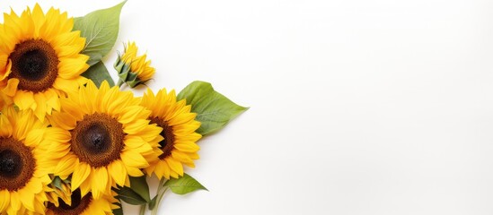 Vibrant Sunflowers Blooming on Bright White Background, Symbol of Happiness and Summer Joy