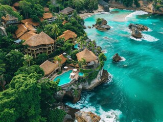 Aerial View of Tropical Resort With Pool