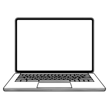 continuous single black line closeup modern laptop mockup front view blank screen outline doodle, vector illustration on transparent background