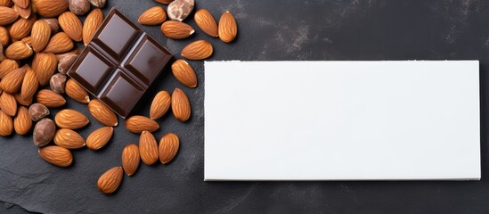 Almonds and chocolate on a dark background