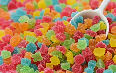 colorful jelly candies mix with granulated sugar