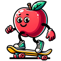 Cheerful Apple Character Skateboarding
