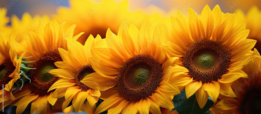 Sticker Vibrant Sunflowers Arranged in a Glass Vase Adorning a Rustic Wooden Table