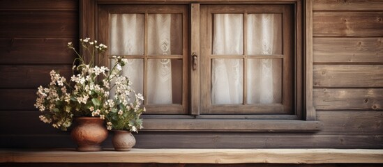 Fototapeta na wymiar A bouquet in a glass vase on a sill by a window