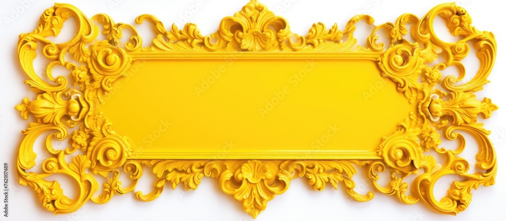 Poster a yellow frame with an empty sign on a white backdrop