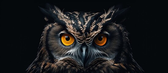 Majestic Owl with Piercing Yellow Eyes in Dark Night Forest Ambiance