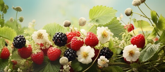 Fresh Juicy Berries and Luscious Raspberries on Vibrant Blue Background