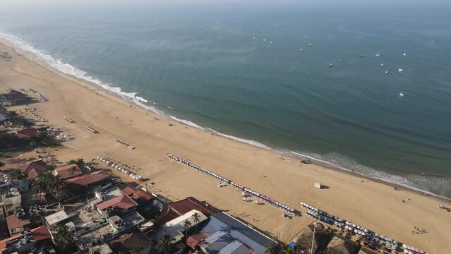 An Aerial shot of Baga Beach at Goa, India
