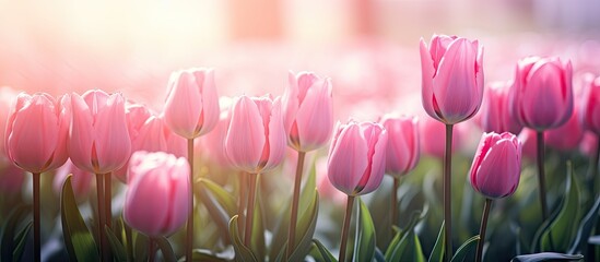 Pink tulips shining in sunlight