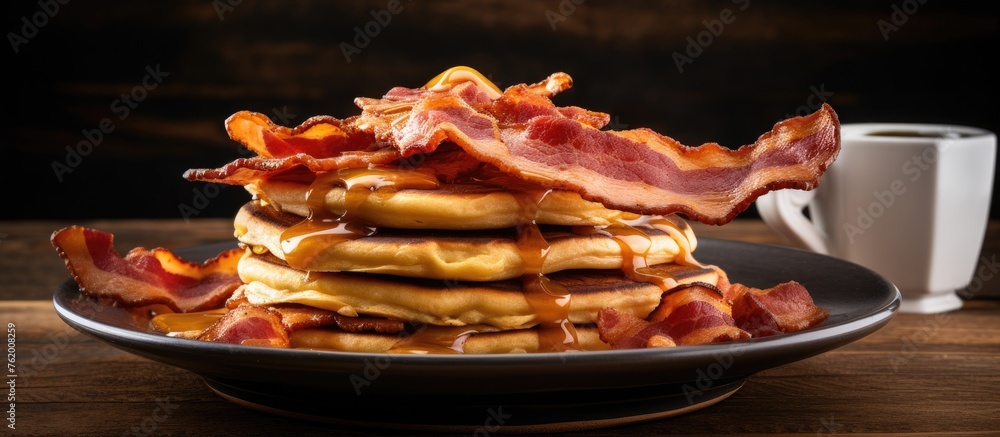 Wall mural Pancakes, bacon, and syrup on plate