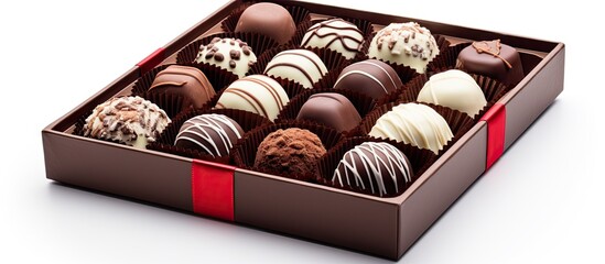 Box of chocolates tied with red ribbon