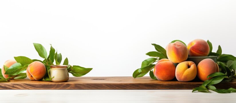 Peaches on wooden cutting board