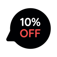 black 10 percent discount tag on white background
