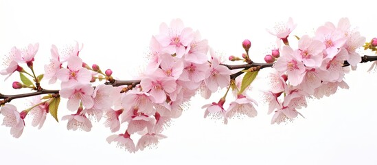 Fototapeta na wymiar Cherry tree branch pink flowers background
