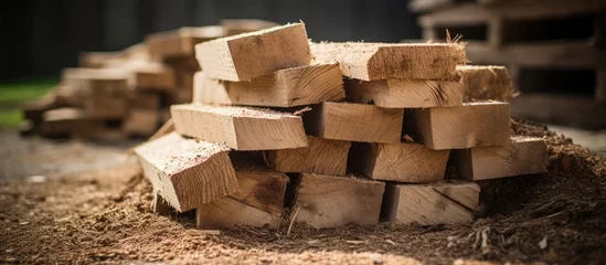Fotobehang A stack of timber on top of soil © Ilgun