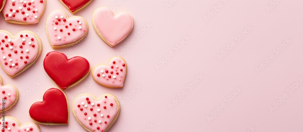 Poster A pink background filled with heart cookies