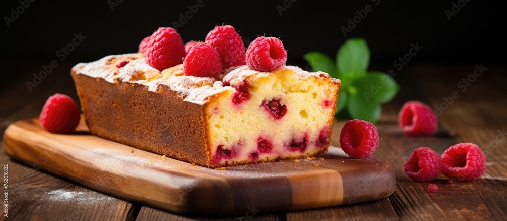 Aufkleber a slice of cake topped with raspberry
