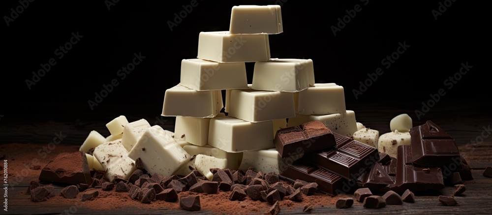 Aufkleber a heap of cocoa and chunks of chocolate