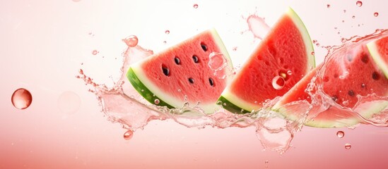 Watermelon slices dropping into the water