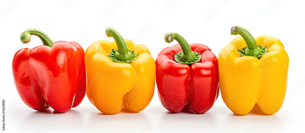 Poster vibrant peppers in a colorful array on a clean white background
