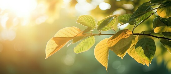 Sunlight filtering through foliage on tree branch