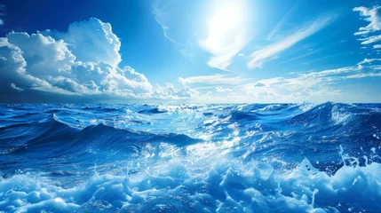 Fotobehang The sea on a clear day, blue sky, horizon meeting the ocean © crazyass
